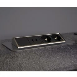 2-fach Steckdosenelement - schwarz-silber - USB - versenkbar -Baumarkt Verkaufsgeschäft 1059000400 03 1600Wx1600H