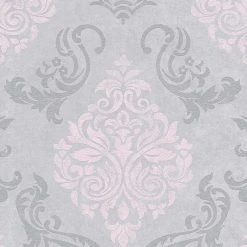 Vliestapete - grau-rosa - Barock - 10 Meter