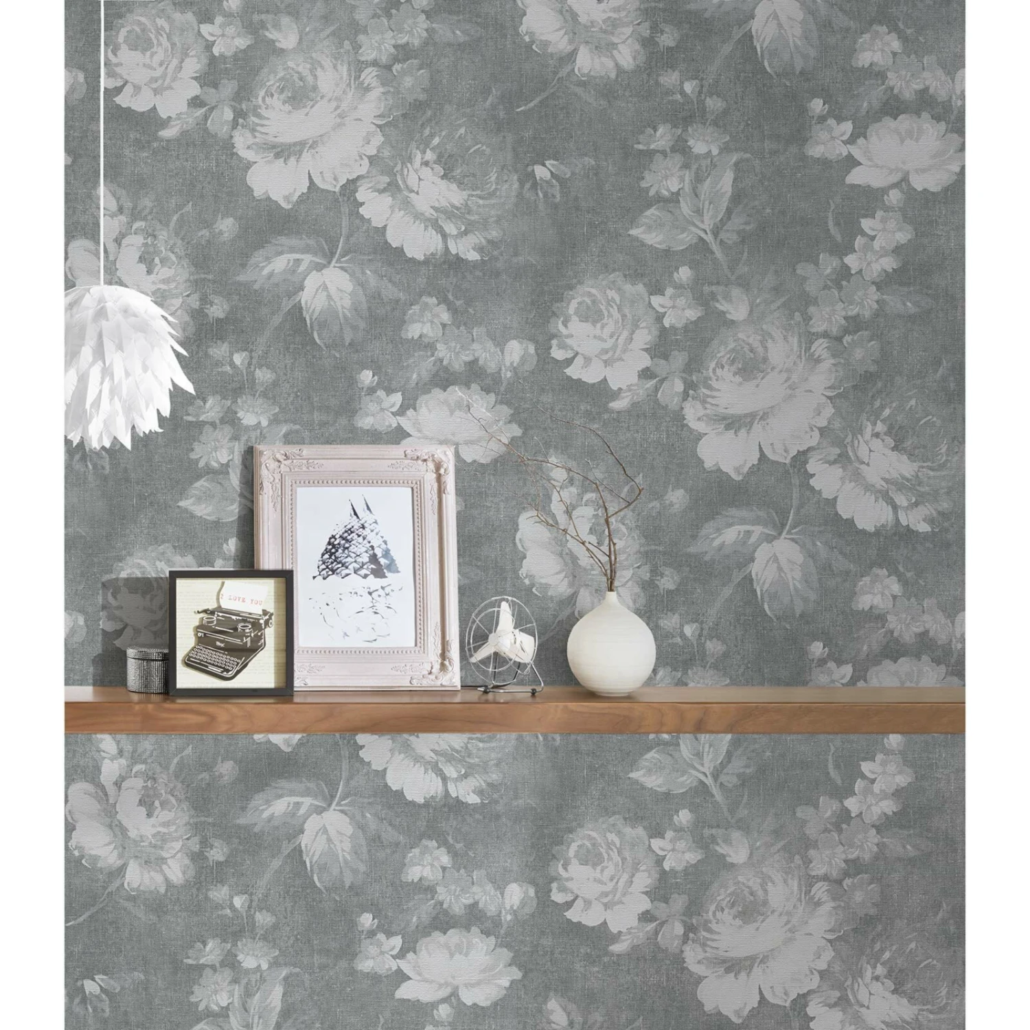 Vliestapete - Blumen - grau-weiß - 10 Meter 2 Vliestapete - Blumen - grau-weiß - 10 Meter – Bild 2