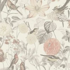 Vliestapete - Blumen - grau-rosa - 10 Meter