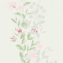 Vliestapete - Blumen - grün-rosa - 10 Meter
