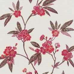 Vliestapete - Blütenranke - weiß-rot - 10 Meter