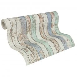 Vliestapete DEKORA NATUR 6 - Holz - blau-grün - 10 Meter