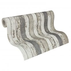 Vliestapete STRIPES - braun-weiß-grau - 10 Meter