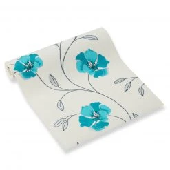 Tapete Vinyl - Blumen - türkis - 10,05 x 0,53 m -Baumarkt Verkaufsgeschäft 2002025500 1600Wx1600H