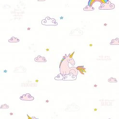 Papiertapete - Einhorn - weiß-rosa - 10 Meter