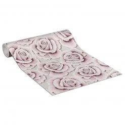 Vliestapete - violett-silber - Rosen - 10 Meter