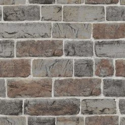 Papiertapete - Ziegelsteinmauer - taupe - 10 Meter