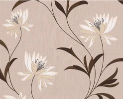 Vinyltapete ATLANTA - braun-creme - Blumen - 10 Meter