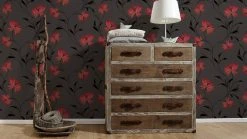 Vinyltapete ATLANTA - rot-schwarz - Blumen - 10 Meter -Baumarkt Verkaufsgeschäft 9000980600 03 1600Wx1600H