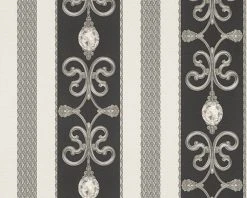 Papiertapete BLACK & WHITE 3 - schwarz-grau - Ornamente - 10 Meter