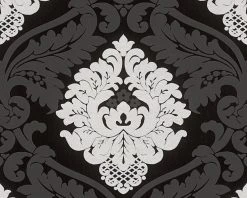 Vliestapete BLING BLING - schwarz-weiß - Barock - 10 Meter