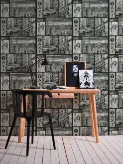 Vinyltapete FARO 4 - New York - schwarz-weiß - 10 Meter -Baumarkt Verkaufsgeschäft 9001289100 04 1600Wx1600H