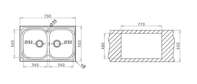 Einbauspüle AMALTIA - Edelstahl poliert - Unterschränke für 80 cm 2 Einbauspüle AMALTIA - Edelstahl poliert - Unterschränke für 80 cm – Bild 2