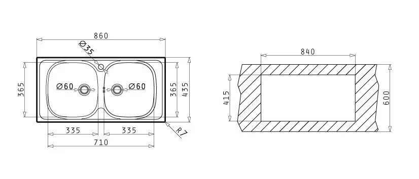 Einbauspüle E 33/33 - Edelstahl - Leinenstruktur 2 Einbauspüle E 33/33 - Edelstahl - Leinenstruktur – Bild 2