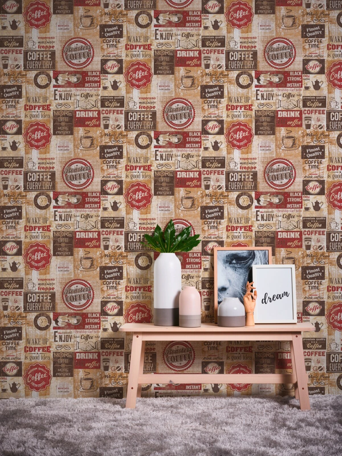 Papiertapete SIMPLY DECOR - Coffee Vintage - beige-rot - 10 Meter 2 Papiertapete SIMPLY DECOR - Coffee Vintage - beige-rot - 10 Meter – Bild 2