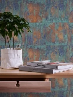 Vliestapete MATERIALS - braun-blau Metallic - 10 Meter -Baumarkt Verkaufsgeschäft 9002695300 04 1600Wx1600H