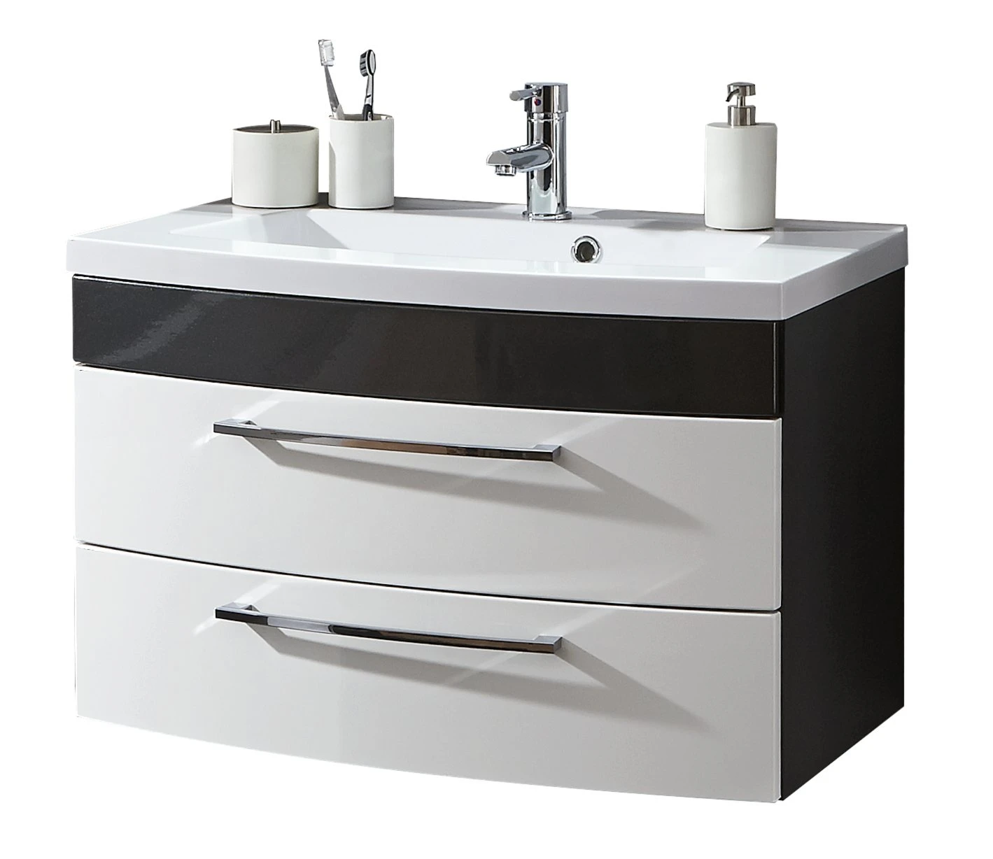 Waschtisch - anthrazit-weiß Hochglanz - mit Mineralgussbecken 5 Waschtisch - anthrazit-weiß Hochglanz - mit Mineralgussbecken – Bild 5
