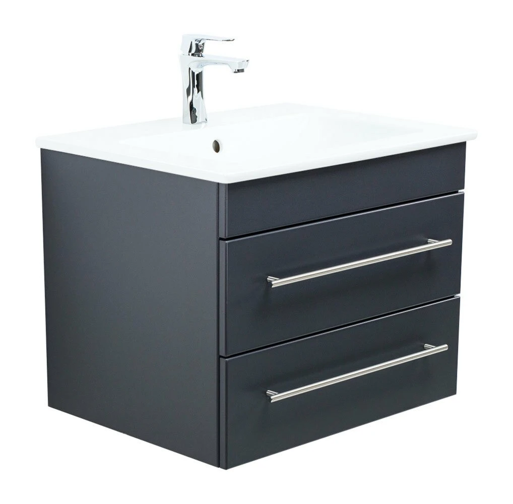 Waschtisch VENTICELLO - anthrazit - mit Keramikbecken - 65 cm 1 Waschtisch VENTICELLO - anthrazit - mit Keramikbecken - 65 cm