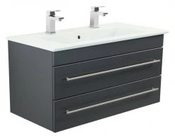 Doppelwaschtisch VENTICELLO - anthrazit - mit Keramikbecken - 100 cm