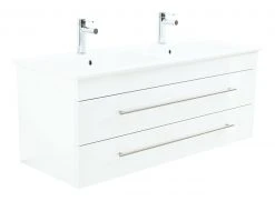 Doppelwaschtisch VENTICELLO - weiß Hochglanz - mit Keramikbecken