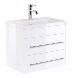 Waschtisch PORTUS 600 SLIMLINE - weiß Hochglanz - mit Keramikbecken