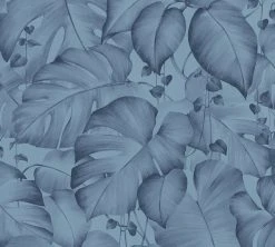 Vliestapete - COLIBRI - Palmenblatt - blau - 10 Meter