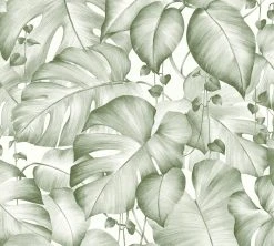 Vliestapete - COLIBRI - Palmenblatt - grün-weiß - 10 Meter