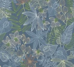 Vliestapete - COLIBRI - Floral - blau-grün-gelb - 10 Meter