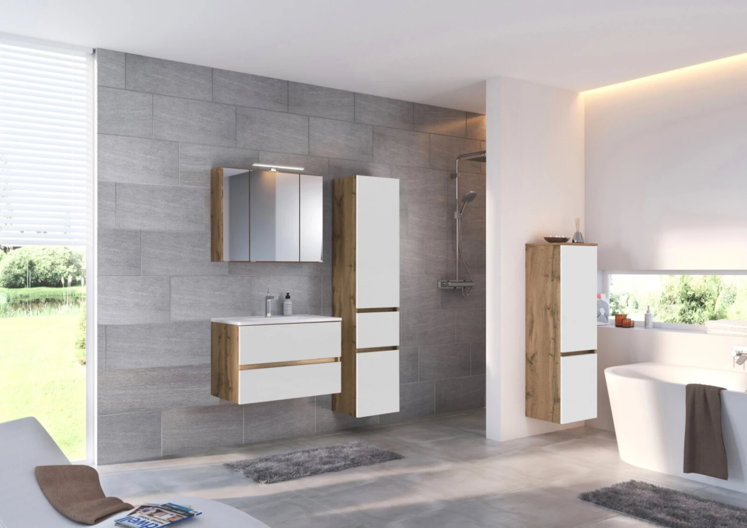 Waschtisch LUCCA - weiß matt-Wotan Eiche - 60 cm 3 Waschtisch LUCCA - weiß matt-Wotan Eiche - 60 cm – Bild 3