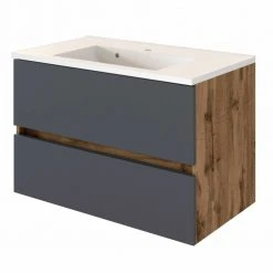Waschtisch LUCCA - grau matt-Wotan Eiche - 80 cm