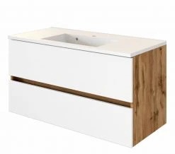 Waschtisch LUCCA - weiß matt-Wotan Eiche - 100 cm