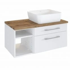 Waschtisch DAVOS - Becken rechts - weiß - Wotaneiche - 90 cm breit