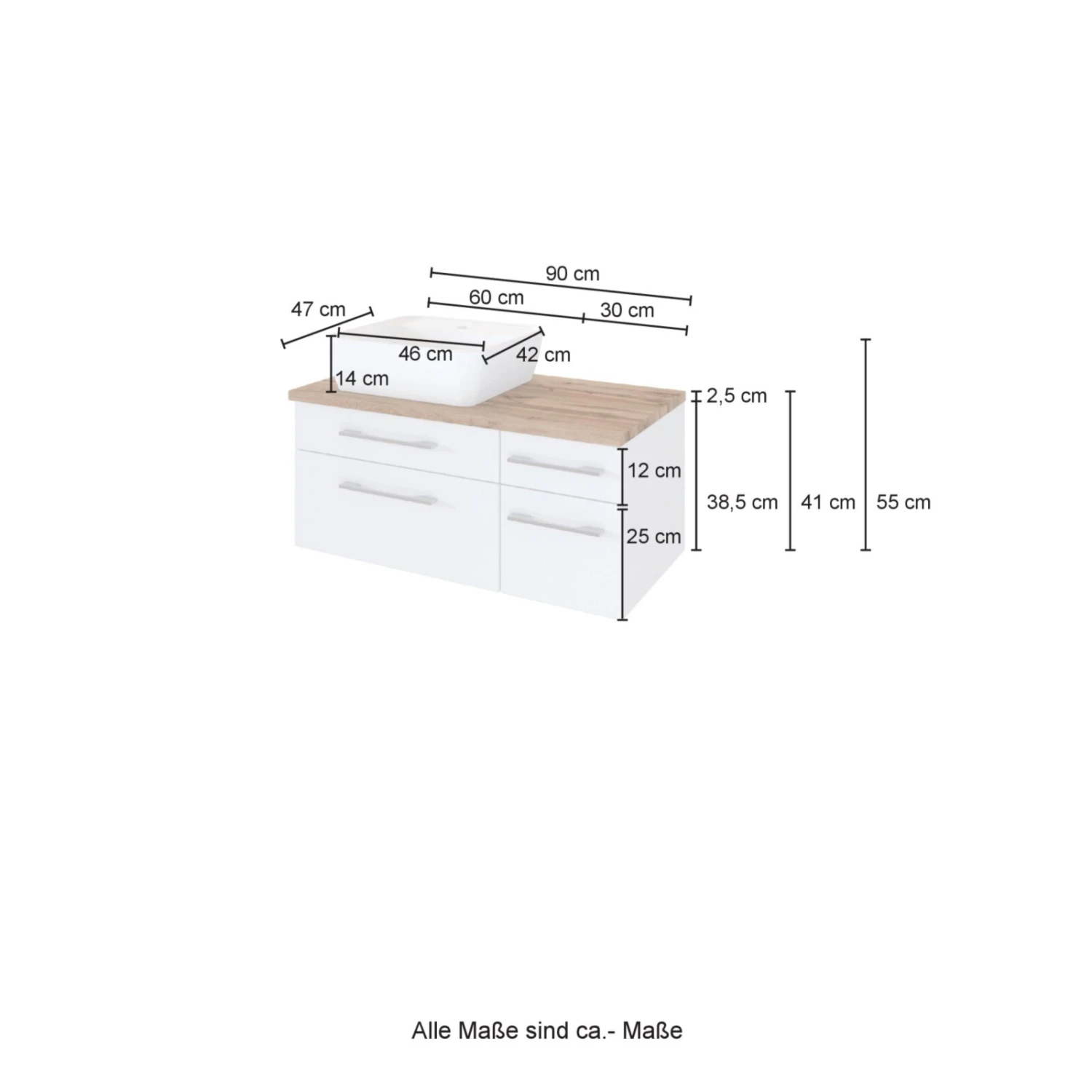 Waschtisch DAVOS - weiß - inklusive Becken - 90 cm breit 3 Waschtisch DAVOS - weiß - inklusive Becken - 90 cm breit – Bild 3