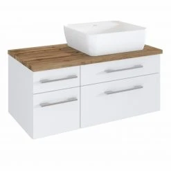 Waschtisch DAVOS - weiß - 2 Schubkästen - Becken rechts - 90 cm breit