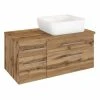 Waschtisch DAVOS - Wotaneiche - 2 Schubkästen - Becken recht - 90 cm breit