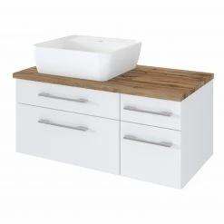 Waschtisch DAVOS - weiß - 2 Schubkästen - Becken links - 90 cm breit