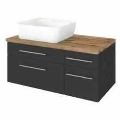 Waschtisch DAVOS - grau-grafitgrau - 2 Schubkästen - Becken links - 90 cm breit