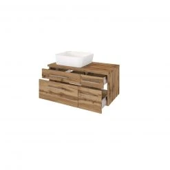 Waschtisch DAVOS - Wotaneiche - 2 Schubkästen - Becken links - 90 cm breit -Baumarkt Verkaufsgeschäft 9004362700 03 1600Wx1600H