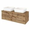 Waschtisch DAVOS - Wotaneiche - 2 Becken - 120 cm breit