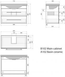Waschtisch PORTUS - Eiche hell - mit Waschbecken - 2 Schubkästen - 70 cm -Baumarkt Verkaufsgeschäft 9004393700 04 1600Wx1600H