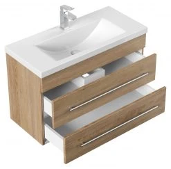 Waschtisch PORTUS - Eiche hell - mit Waschbecken - 2 Schubkästen - 80 cm -Baumarkt Verkaufsgeschäft 9004393800 03 1600Wx1600H