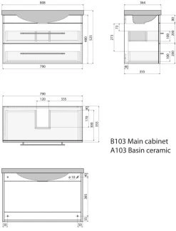 Waschtisch PORTUS - Eiche hell - mit Waschbecken - 2 Schubkästen - 80 cm -Baumarkt Verkaufsgeschäft 9004393800 04 1600Wx1600H