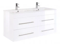 Doppelwaschtisch - weiß Hochglanz-weiß - 2 Waschbecken - 122 cm