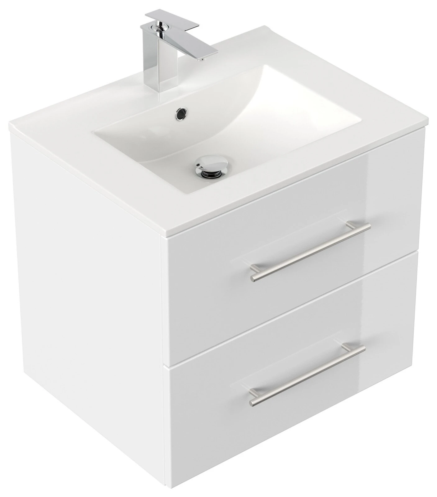 Waschtisch HOMELINE 60 - weiß Hochglanz - mit Waschbecken - 61 cm 1 Waschtisch HOMELINE 60 - weiß Hochglanz - mit Waschbecken - 61 cm