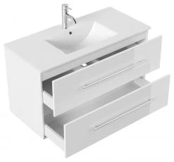 Waschtisch HOMELINE - weiß Hochglanz - mit Waschbecken - 100 cm -Baumarkt Verkaufsgeschäft 9004400100 03 1600Wx1600H