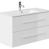 Waschtisch HOMELINE - weiß Hochglanz - mit Waschbecken - 100 cm