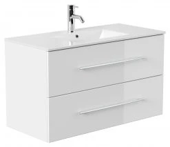 Waschtisch HOMELINE - weiß Hochglanz - mit Waschbecken - 100 cm