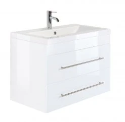 Waschtisch AURORA - weiß Hochglanz-weiß - mit Waschbecken - 86 cm