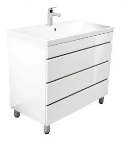 Stand-Waschtisch FELINI - weiß Hochglanz-weiß - grifflos - 90 cm